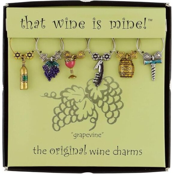 That Wine is Mine Wine Charms Grapevine 6-Piece Markers Charms Tags Glasses Wine - Picture 1 of 5